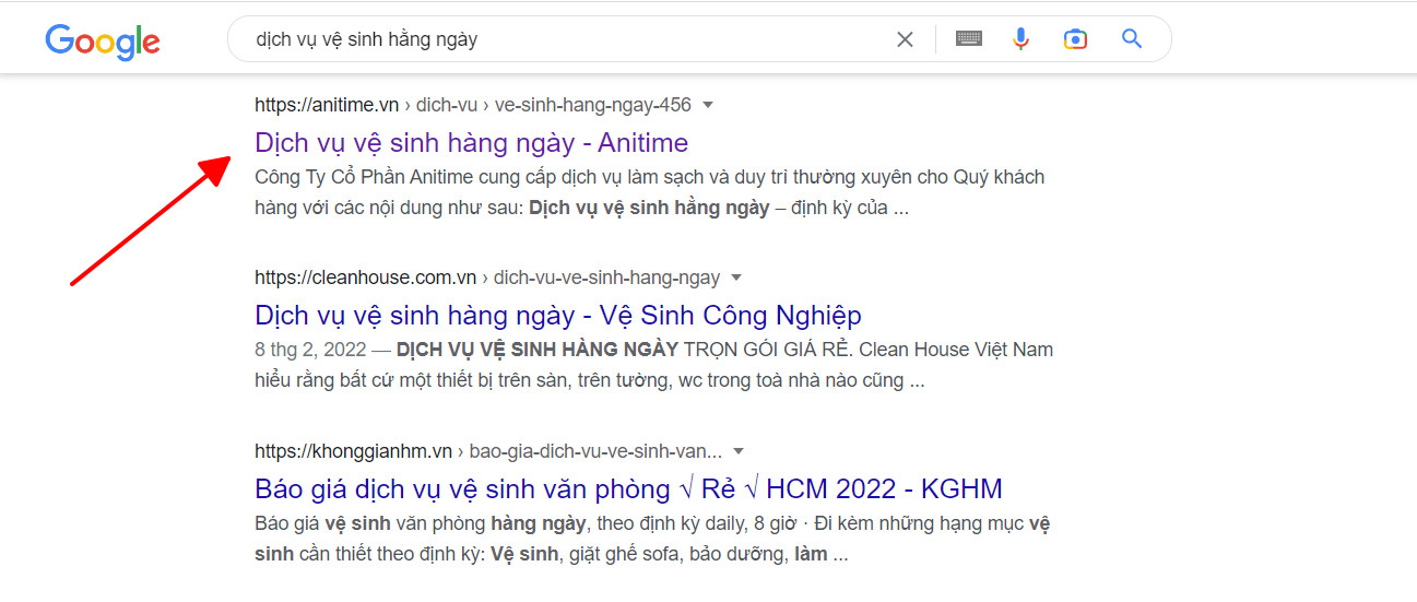 Dịch vụ vệ sinh hằng ngày Anitime Top 7 Google Tìm Kiếm 