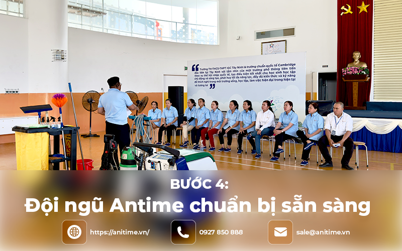 Đội ngũ Antime chuẩn bị dụng cụ máy móc hóa chất chuyên dụng